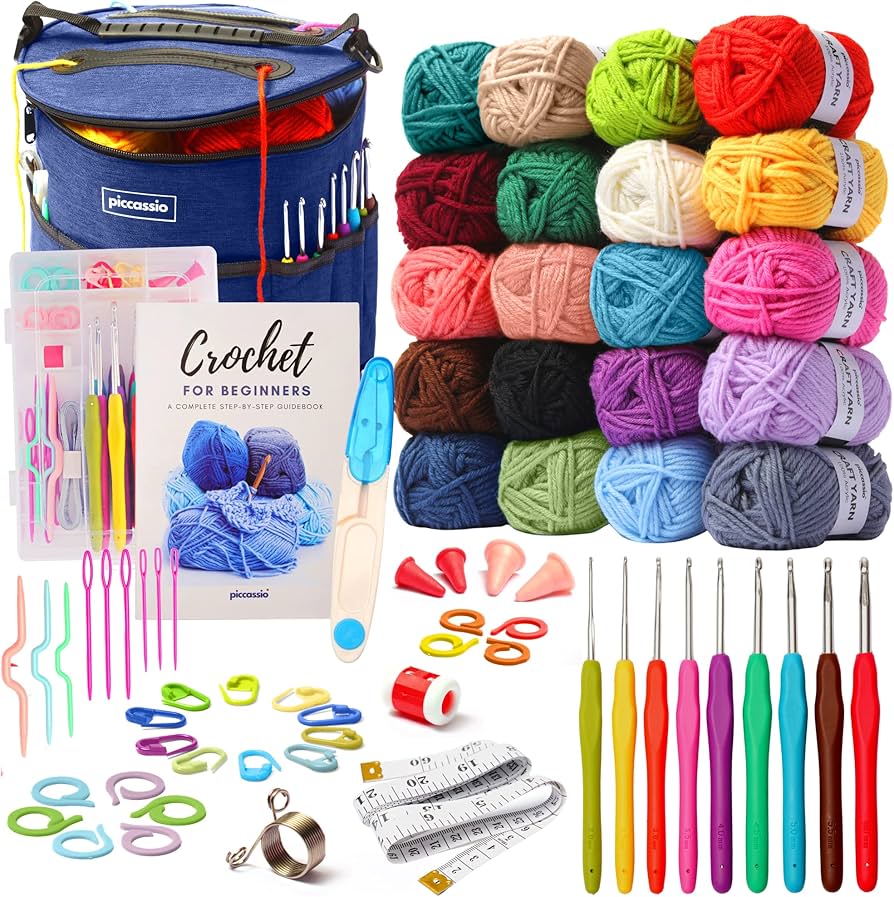 Crochet Beginner Kit - Amigurumi Starter Set with 12 Patterns, Hooks, Yarn