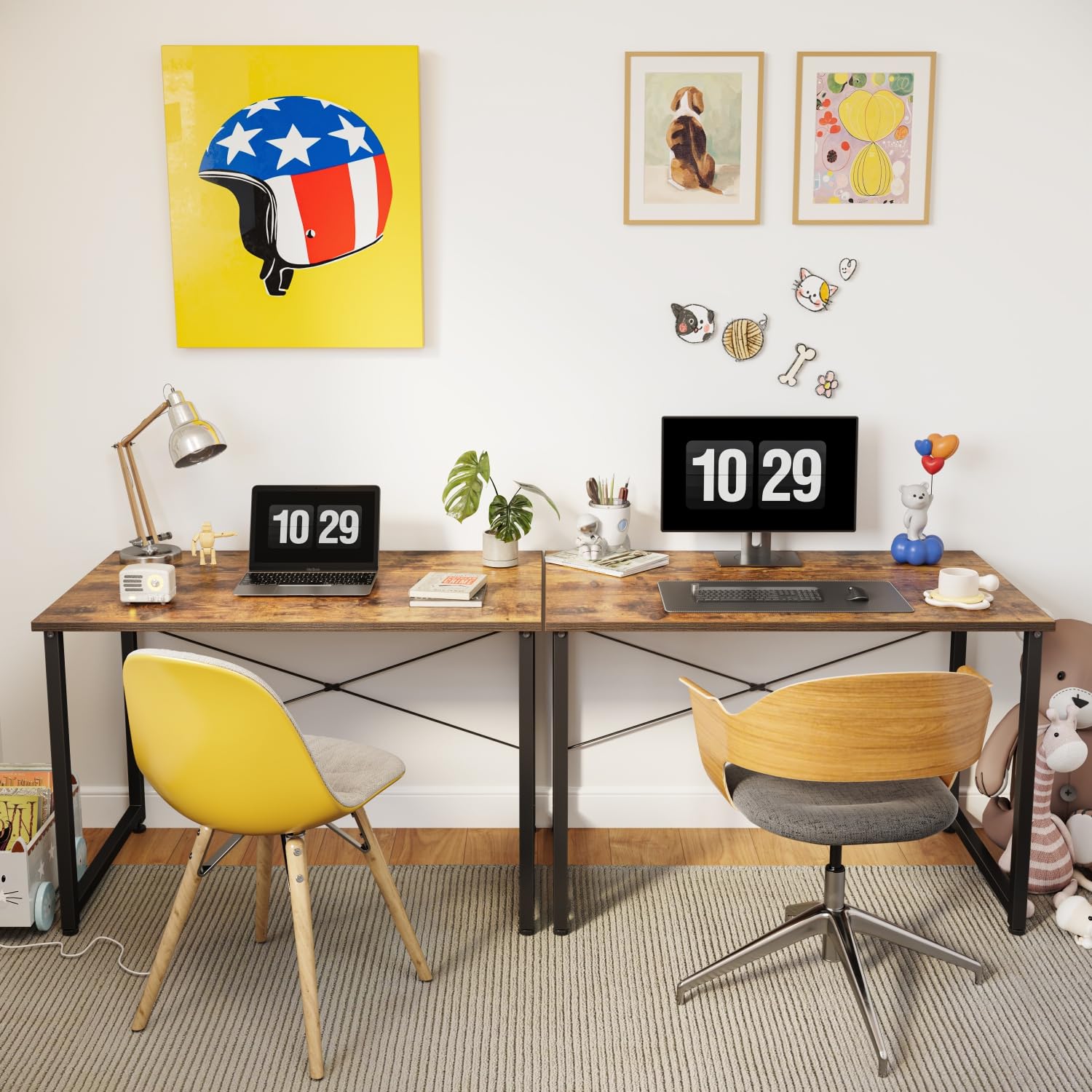 CubiCubi 32-Inch Small Desk + Neetto Adjustable Chair + HP 24mh 24-inch Monitor Setup