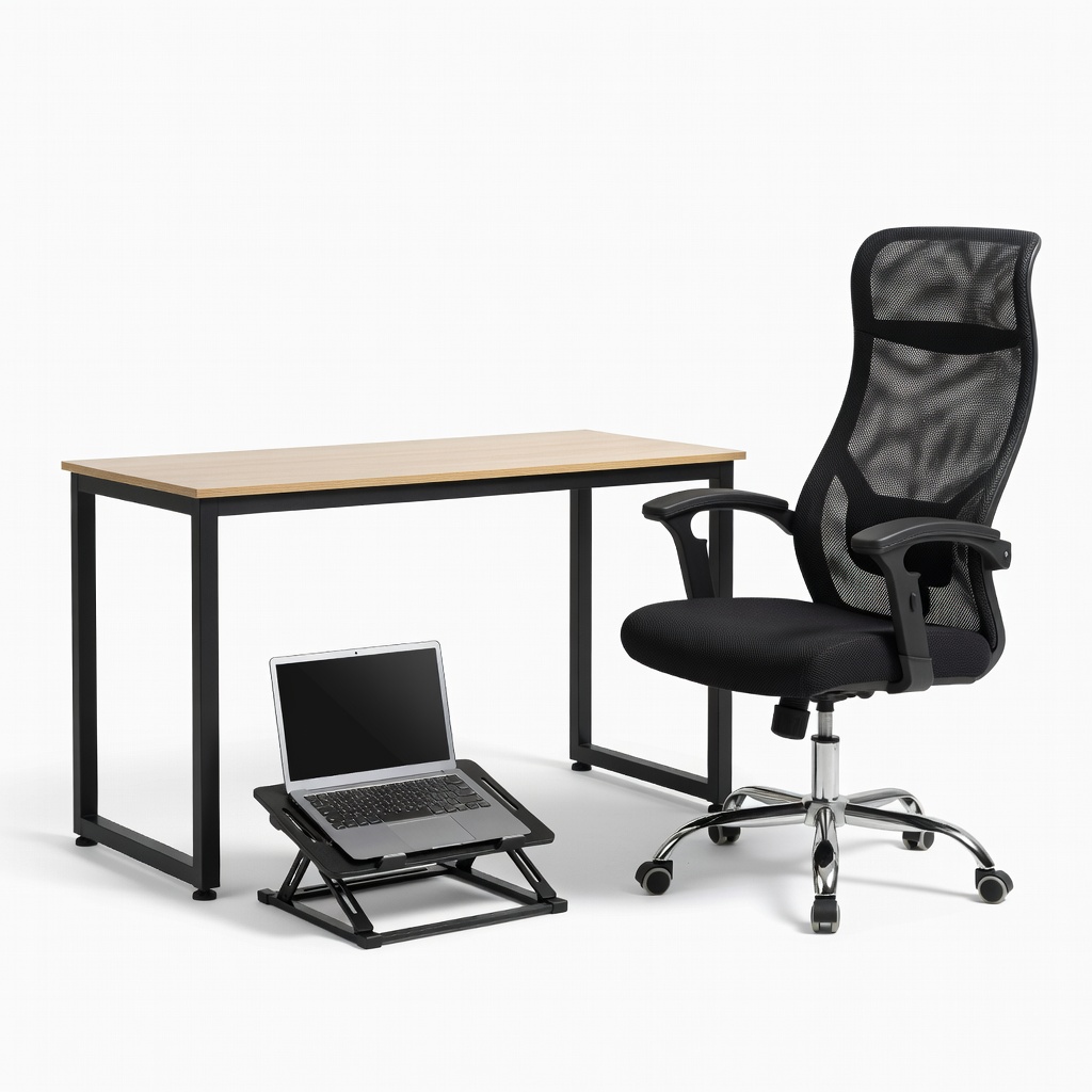 CubiCubi 40-Inch Small Computer Desk + Homall Reclining Office Chair + VIVO Laptop Riser Stand