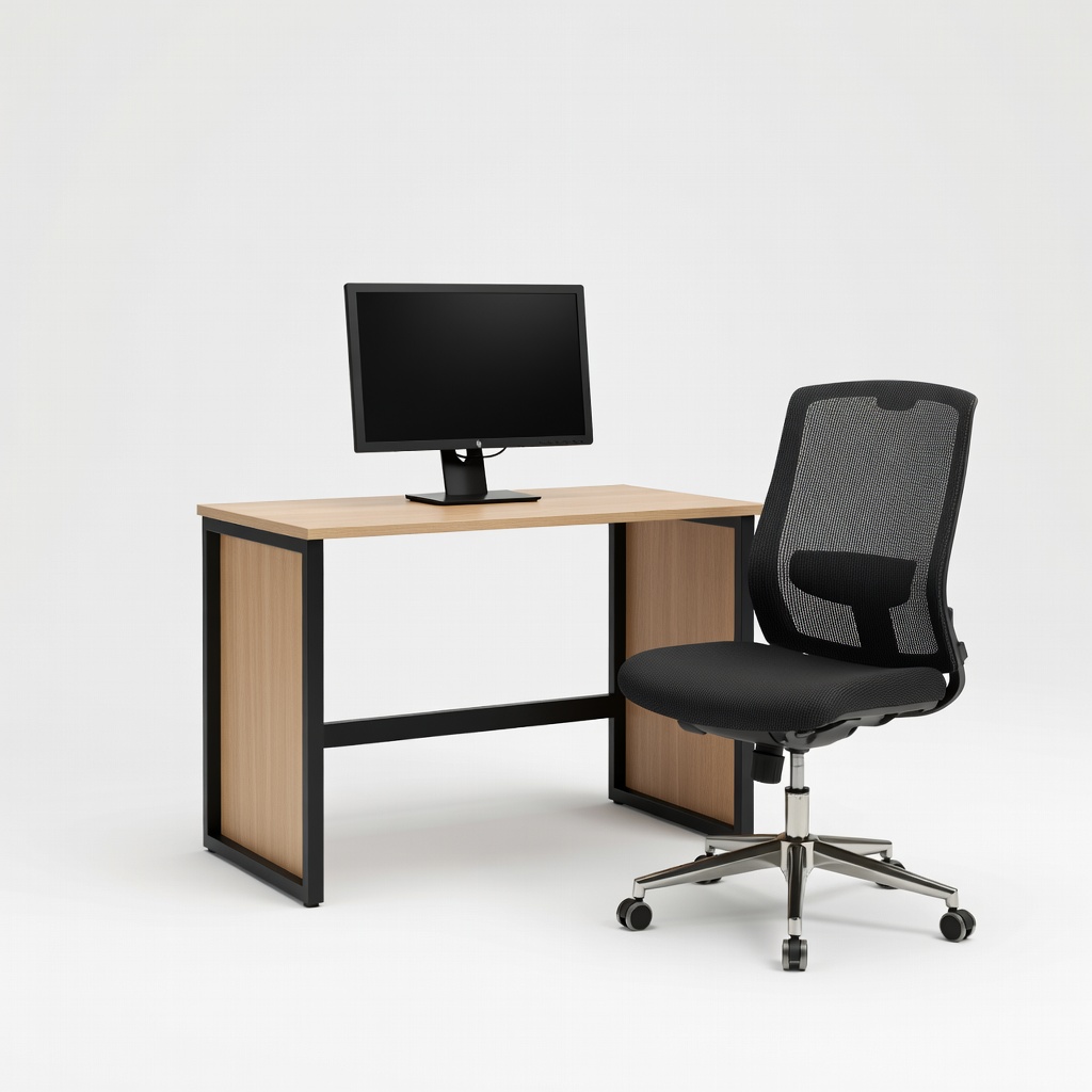 CubiCubi 40-Inch Small Computer Desk + NEO Chair Ergonomic Mesh Office Chair + HP V22 21.5-Inch Vertical Alignment Monitor