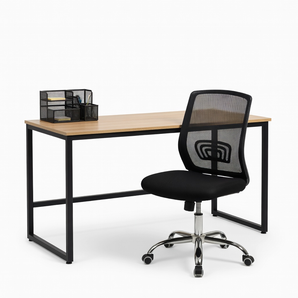 CubiCubi 50-Inch Computer Desk + Furmax Mid-Back Mesh Office Chair + Amazon Basics Desk Organizer