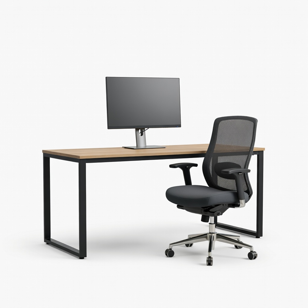 CubiCubi 55-inch Computer Desk + NEO CHAIR Ergonomic + ViewSonic VA2719SMH 27-inch Monitor Bundle