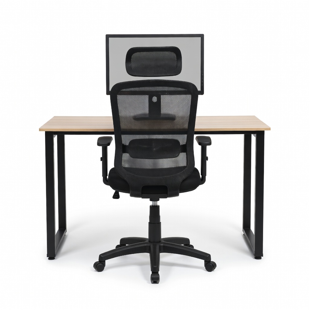 Cubiker 40-Inch Computer Desk + NEWTOP Adjustable Mesh Chair + KTC H24T09 24-Inch Monitor Setup