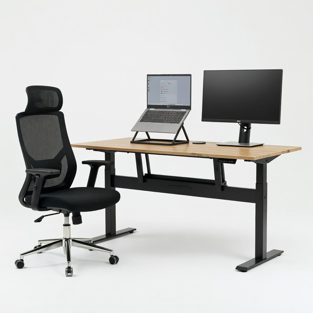 Dell Inspiron 14 5440 2-in-1 (Snapdragon X Plus, 16GB RAM, 512GB SSD) + SHW Electric Standing Desk Converter 36x24 + Hbada Ergonomic Office Chair + Dell 24" Monitor
