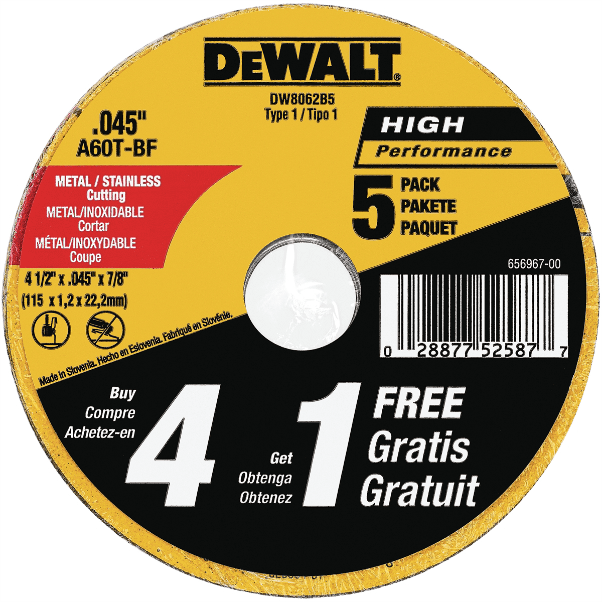 DEWALT DW8062B5 4.5-Inch Heavy Duty Cut-Off Wheel (5-Pack)