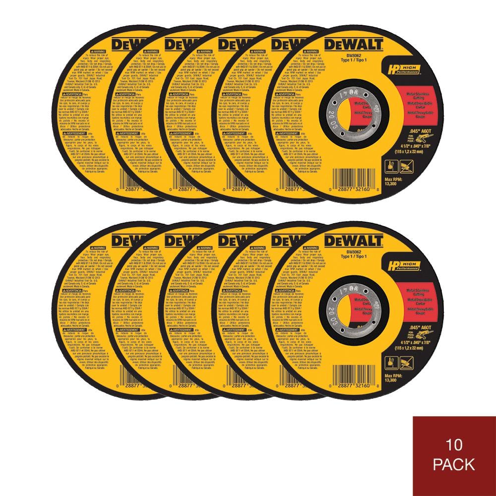 DeWalt DW8425 4-1/2" High Performance Metal Cut-Off Wheel (10 Pack)