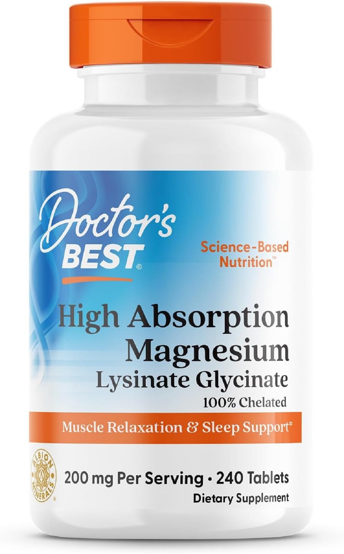 Doctor's Best High Absorption Magnesium Glycinate 100 mg, 240 Tablets