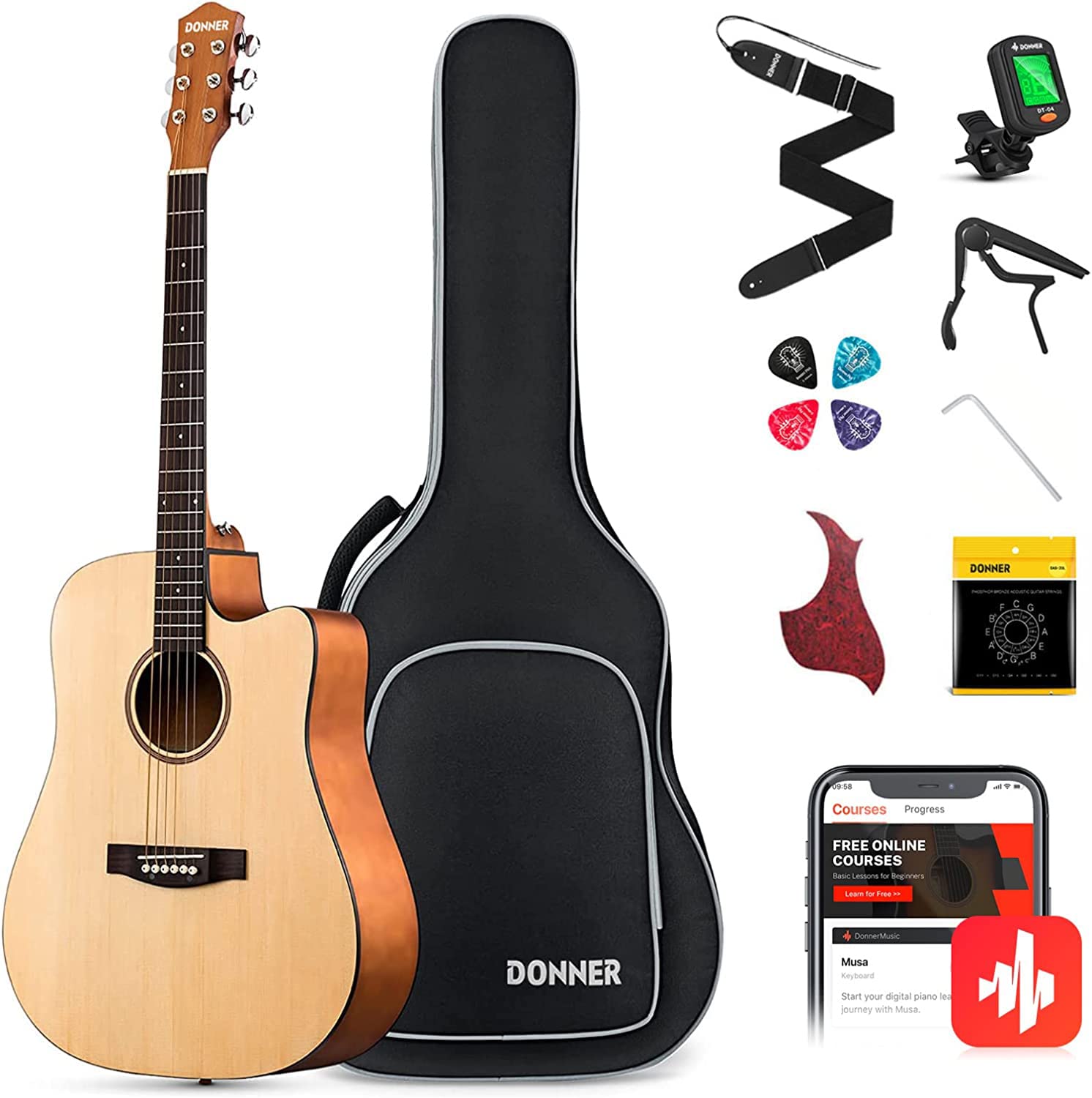 Donner Acoustic Guitar Kit 41 Inch Cutaway