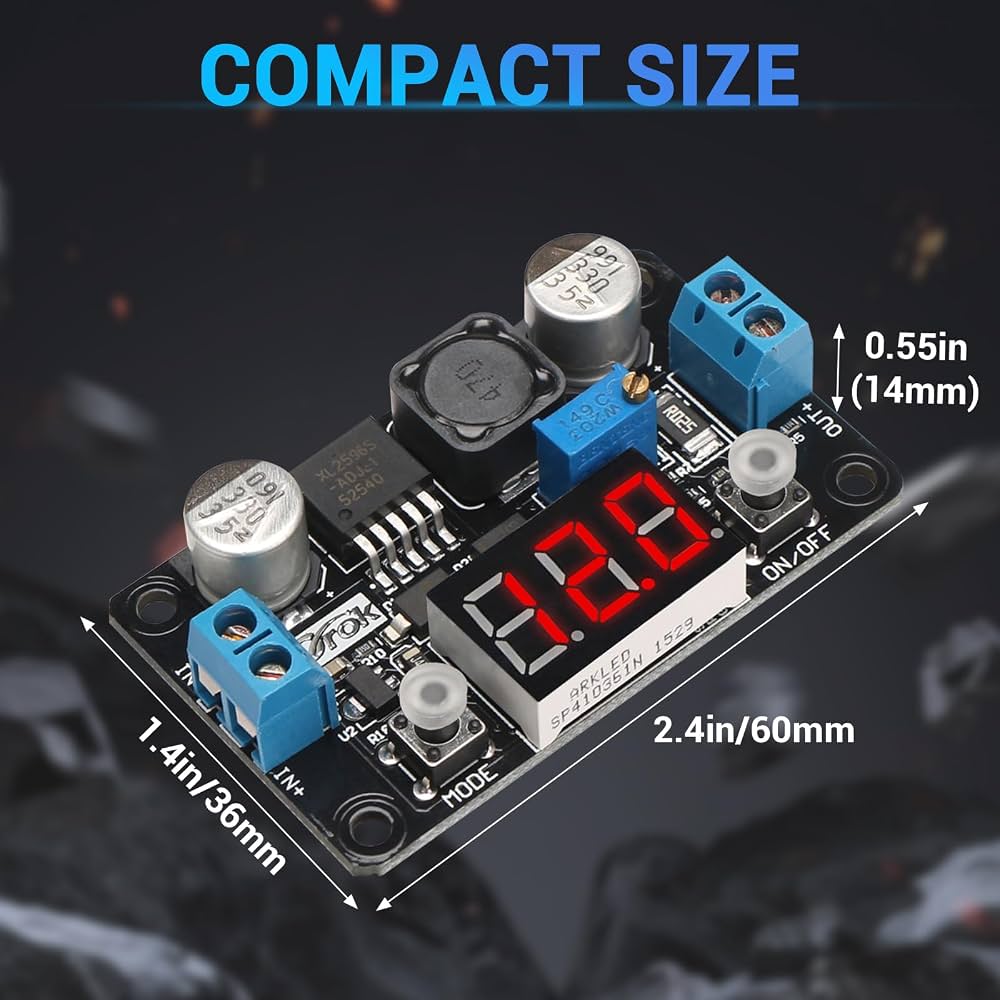 DROK LM2596 DC-DC Buck Converter Module (6-40V to 1.25-37V, 3A)