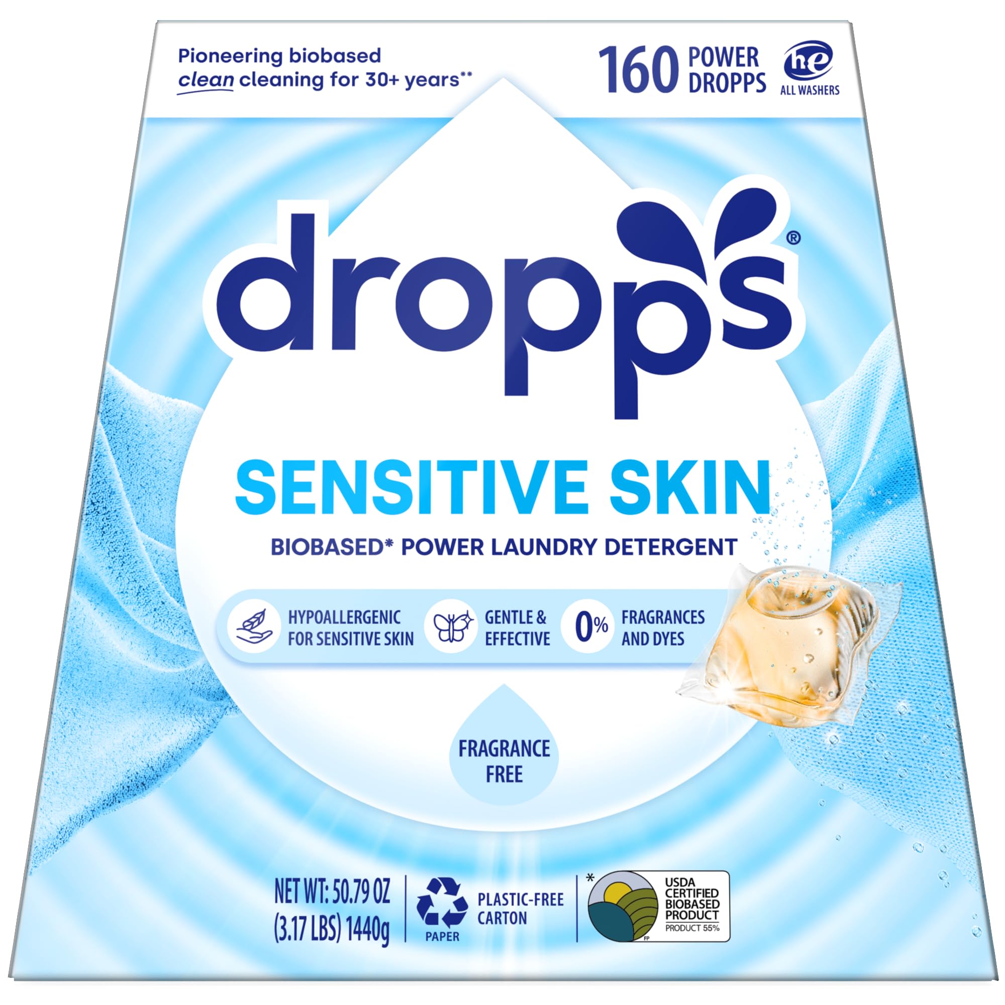 Dropps Sensitive Skin Laundry Detergent Pods, 72 Count
