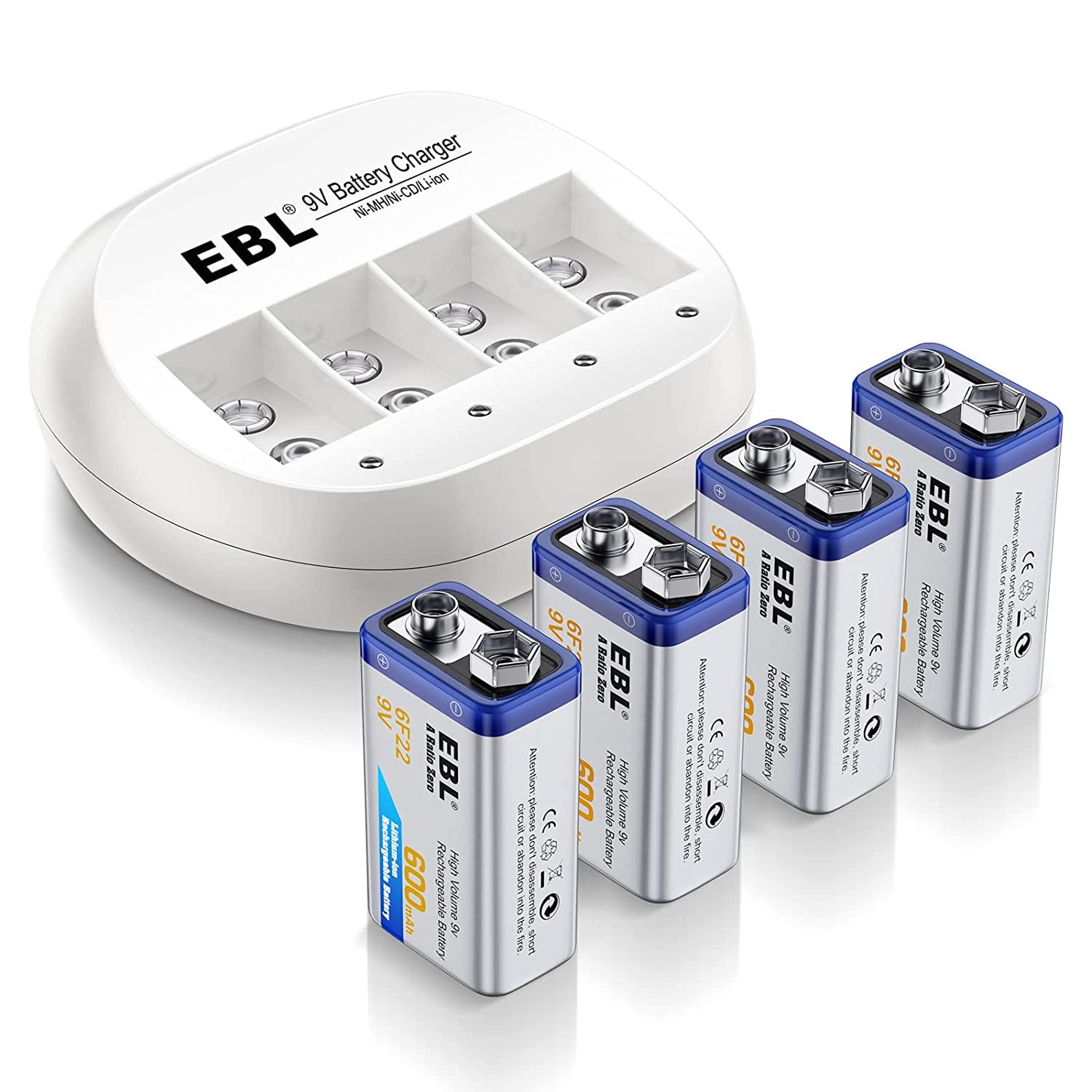 EBL 9V NiMH Rechargeable Batteries, 4-Pack + Charger
