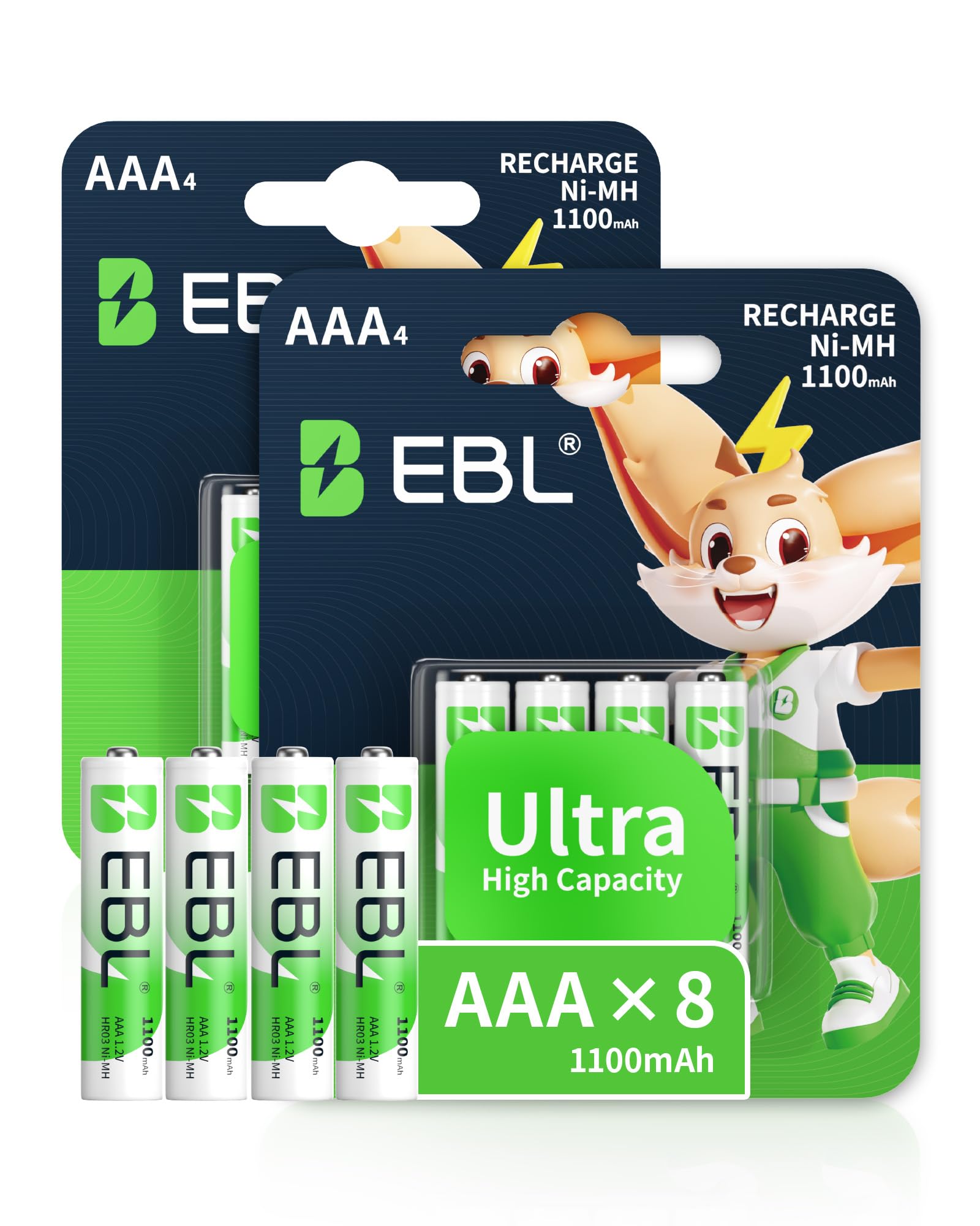 EBL AAA Rechargeable Batteries 1100mAh 8 Pack