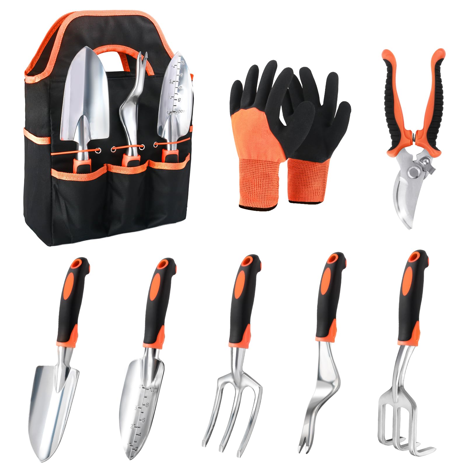 Eheelho 8-Piece Garden Tool Set with Ergonomic Anti-Slip Handles, Includes Bypass Pruning Shears