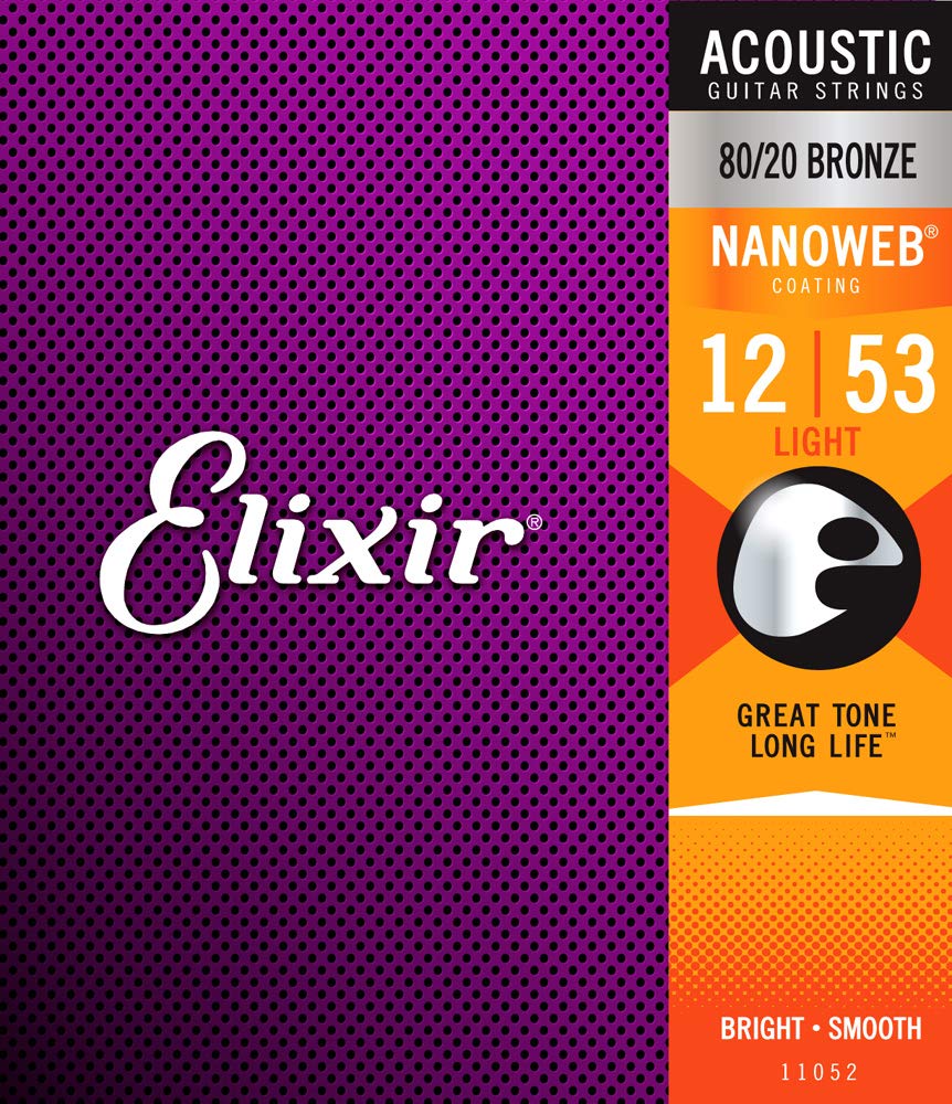 Elixir Nanoweb 80/20 Bronze Acoustic Guitar Strings, Light