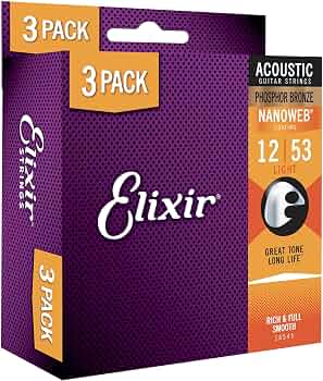 Elixir Nanoweb Phosphor Bronze Light Acoustic Strings 12-53 (ASIN: B00HVO9VJ0)