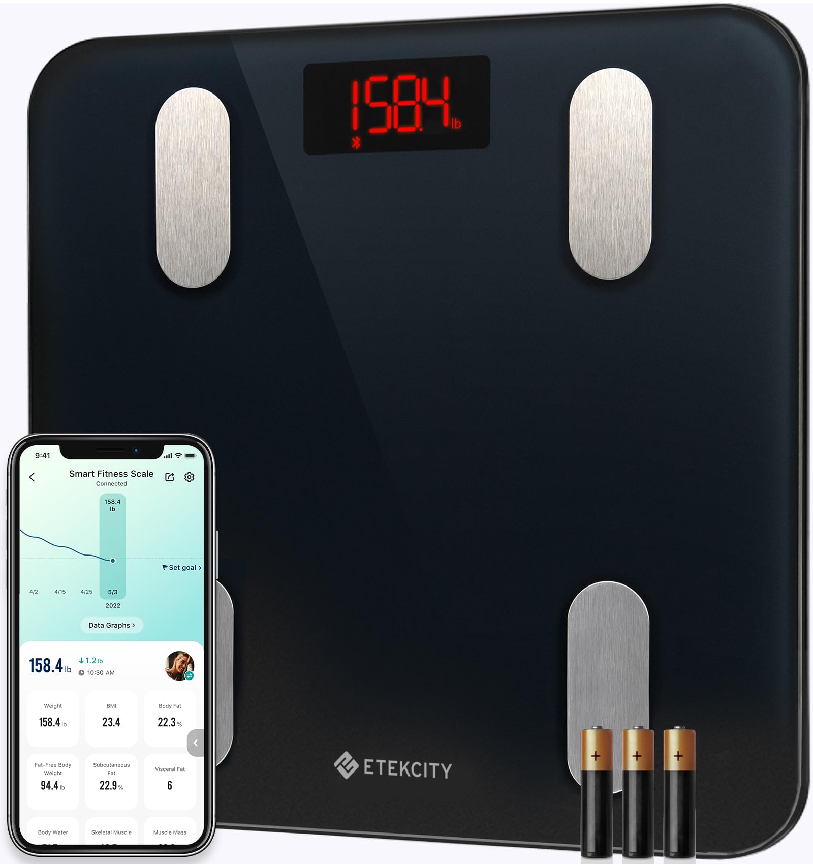 Etekcity Smart Body Fat Scale, Digital Bathroom Scale with Bluetooth, 14 Health Metrics