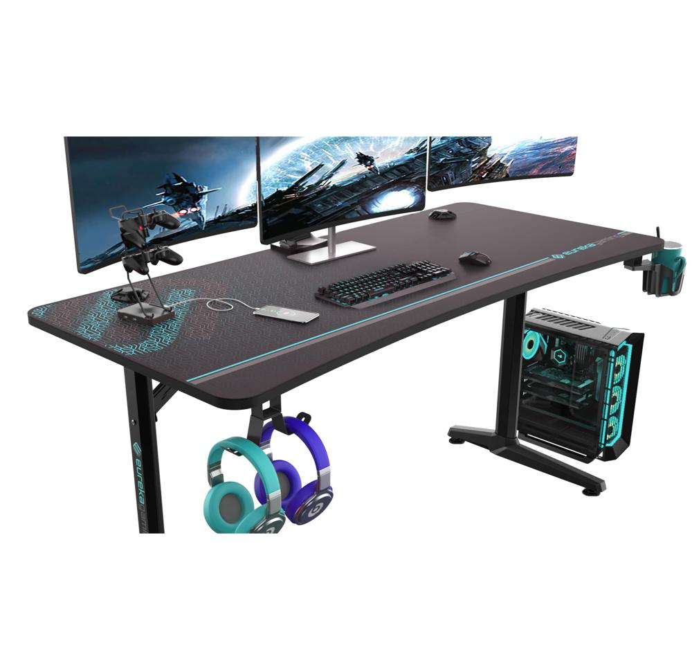 Eureka Ergonomic 60" Gaming Desk, GTRacing GT892B Gaming Chair, and Samsung Odyssey G30D 24" Curved Monitor Setup