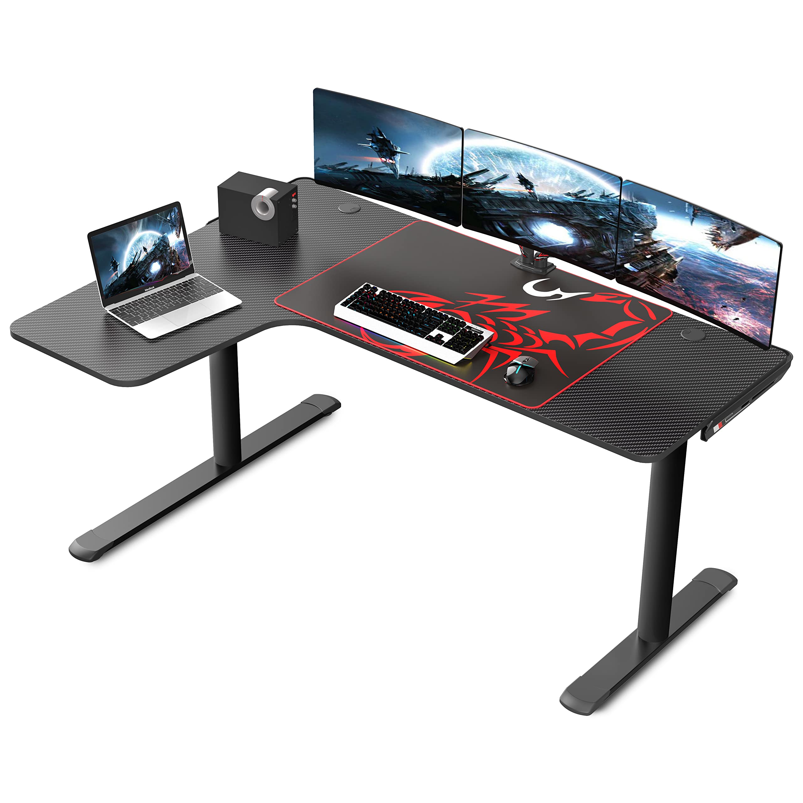 Eureka Ergonomic 60-inch L-Shaped Gaming Desk + GTPLAYER Gaming Chair + KOORUI 24-inch Curved Gaming Monitor