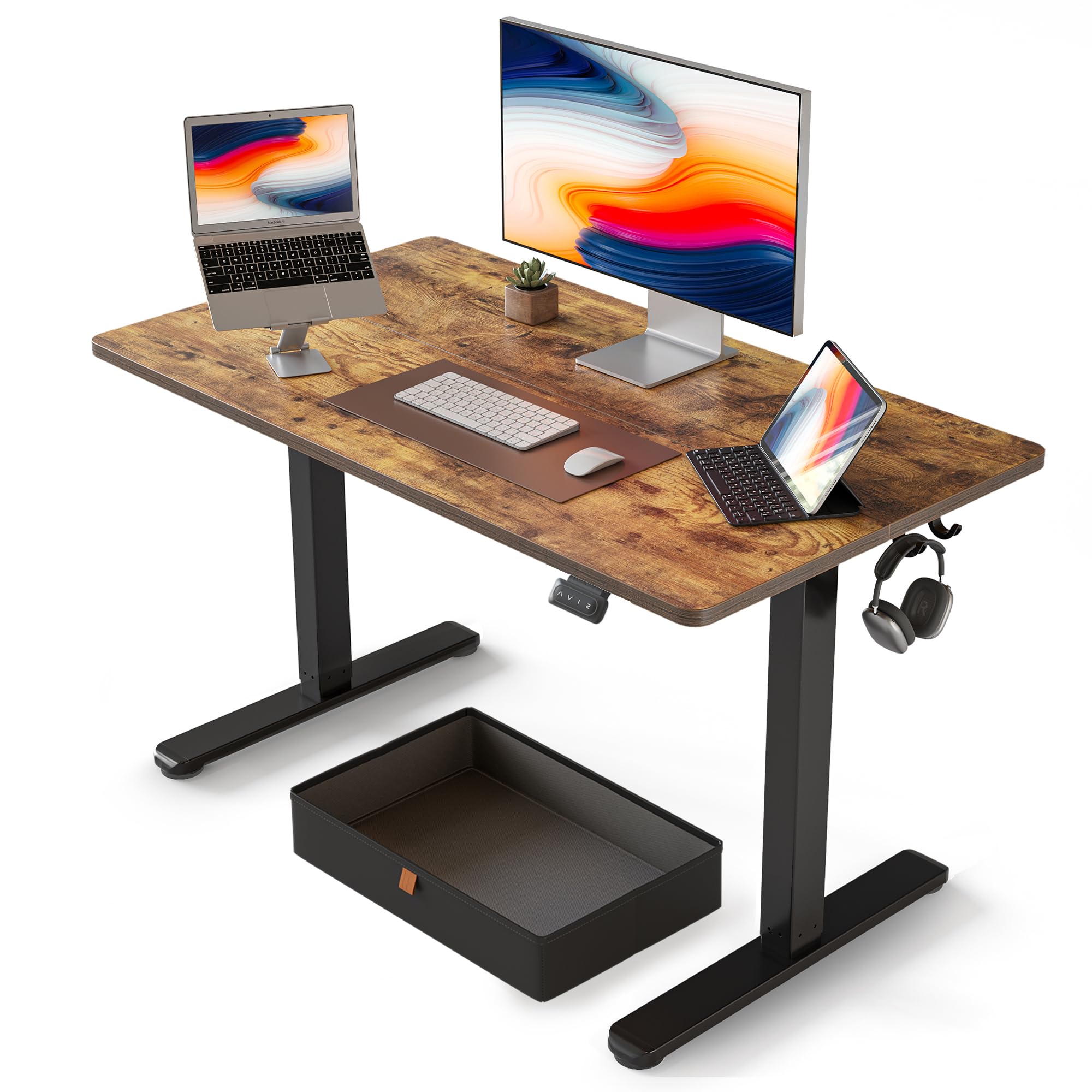 Fezibo 40-inch Electric Standing Desk + Furmax Mid-Back Mesh Chair + Lepow Z1 15.6-inch Portable Monitor