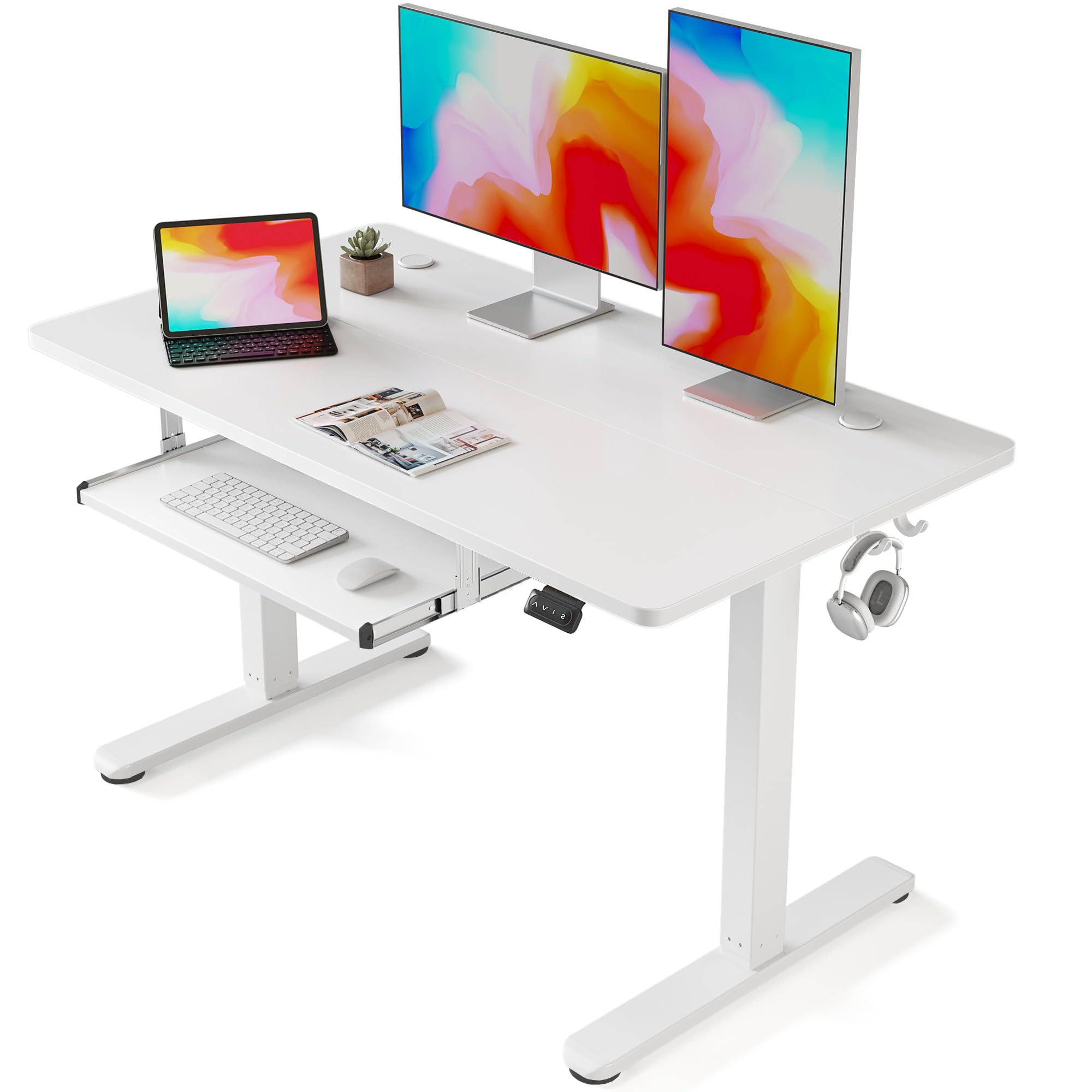 FEZIBO 48-inch Electric Standing Desk + Hbada Mesh Office Chair + Sceptre E248W-19203R 24-inch Curved Monitor