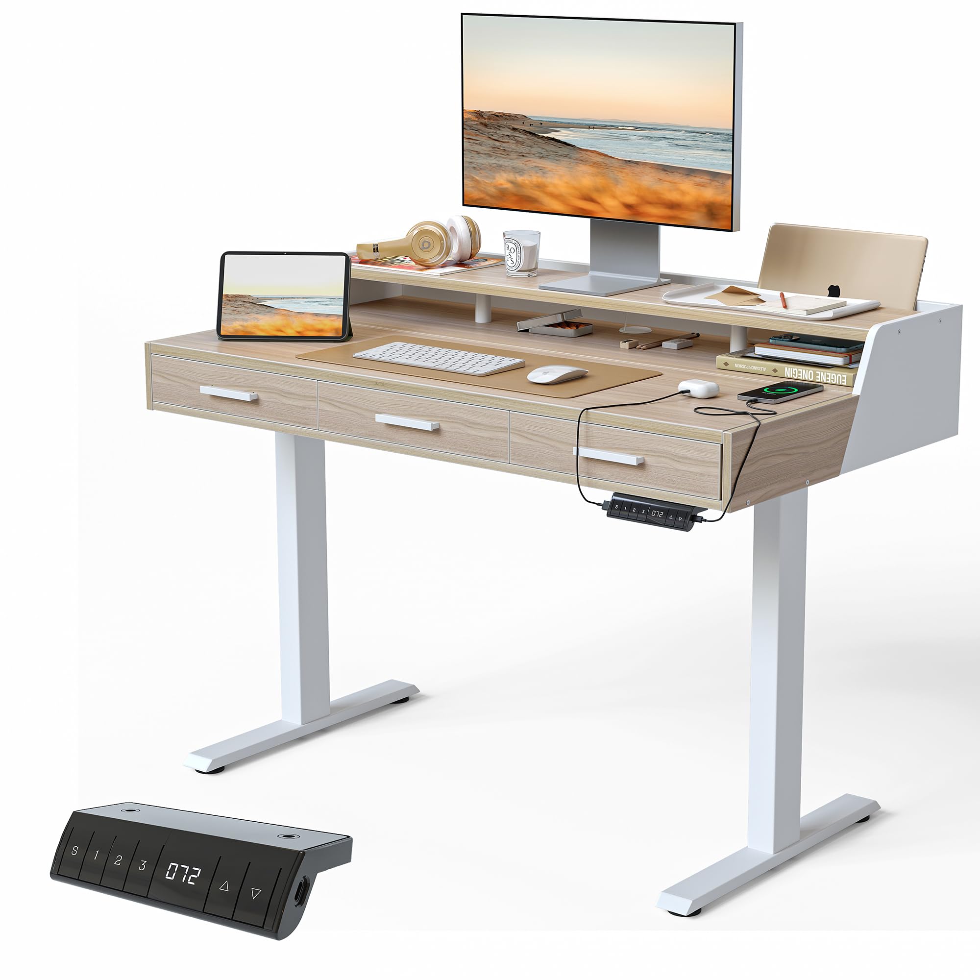Fezibo 48-Inch Electric Standing Desk + SIHOO M18 Ergonomic Chair + Samsung Smart Monitor M5 27-Inch Setup