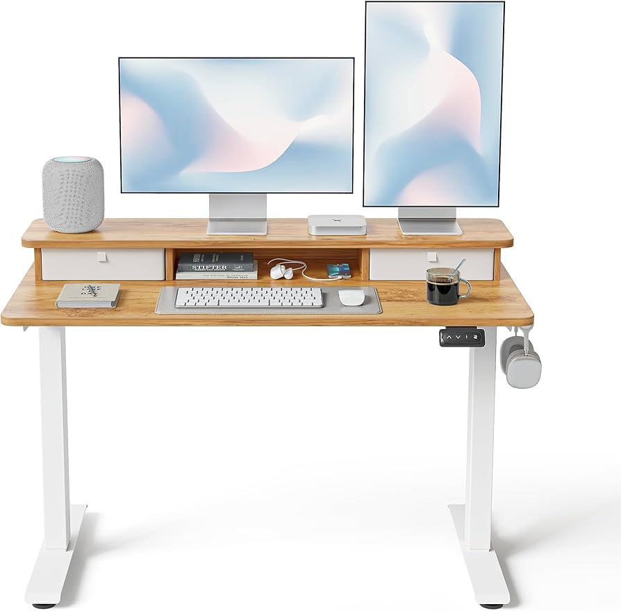 Fezibo 48-Inch Electric Standing Desk with Bamboo Top + Furmax Mid-Back Mesh Chair + LG 27MP400-B 27-Inch Full HD Monitor Setup