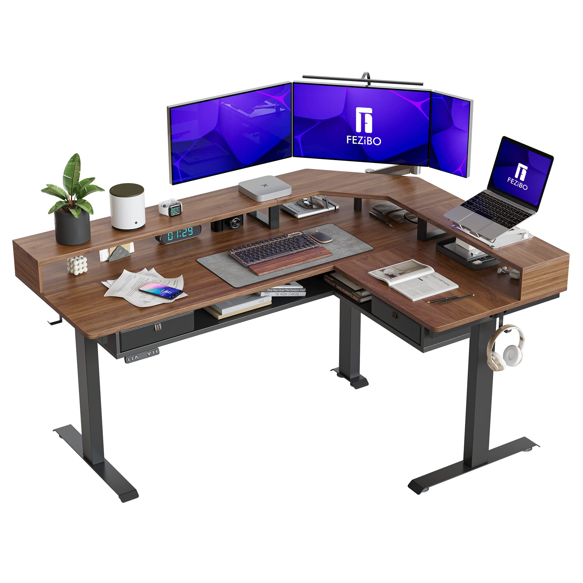FEZIBO Compact L-Shaped Desk + Hbada Ergonomic Chair Bundle