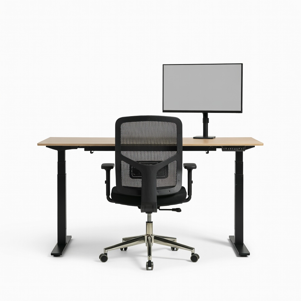 Fezibo Electric Standing Desk 48x24-Inch + Hbada Ergonomic Office Chair + Samsung LF24T350FHNXZA 24-Inch Flat Monitor