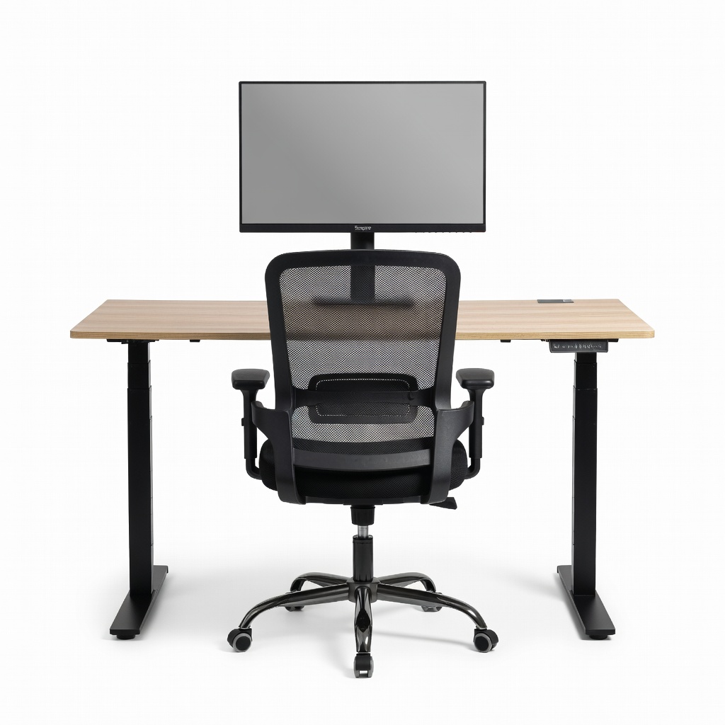 FEZIBO Electric Standing Desk 48x24 + NEO CHAIR Ergonomic Mesh Office Chair + Sceptre E248W-FPT 24-Inch Monitor