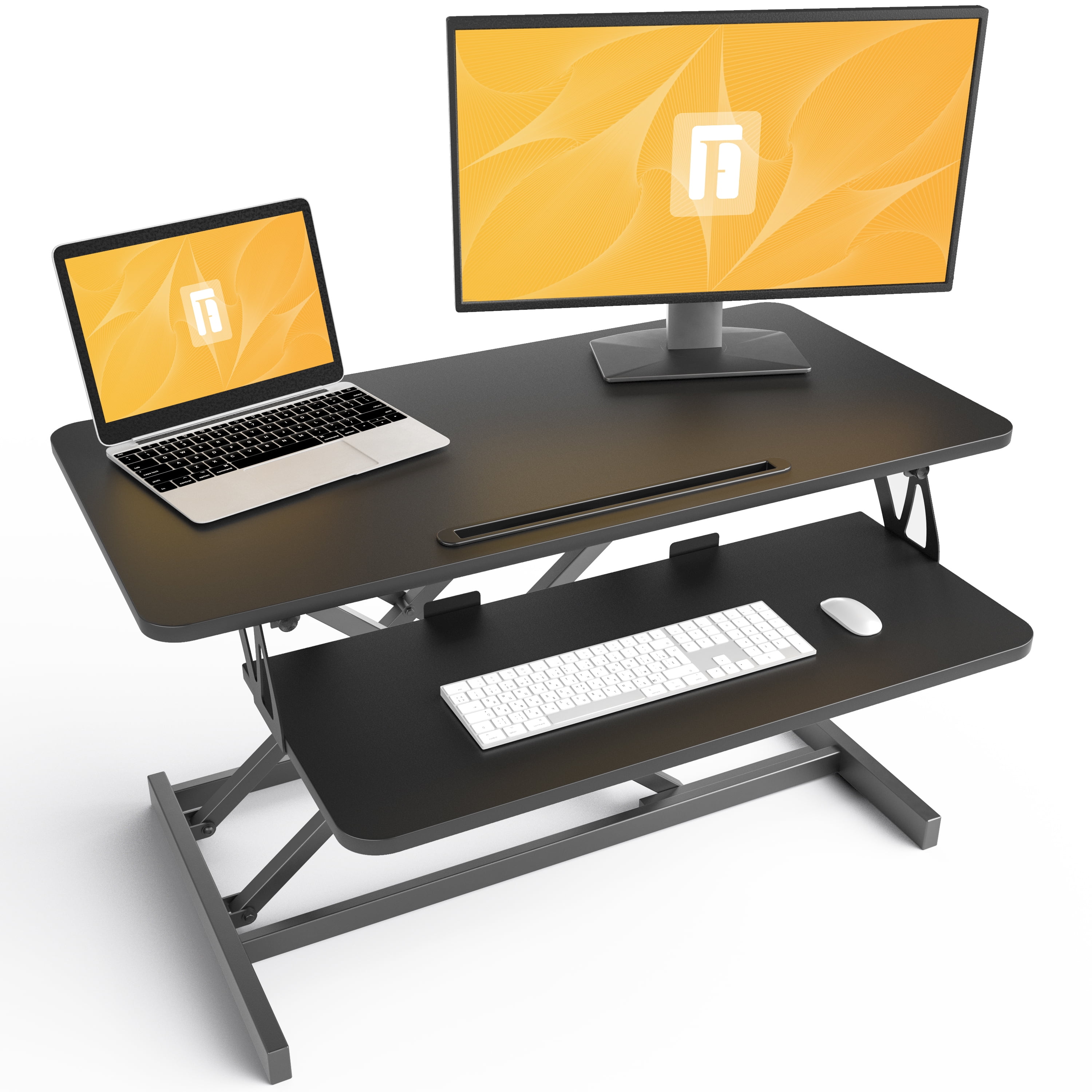 FEZIBO Electric Standing Desk Converter + SIHOO M57 Adjustable Stool + Samsung 27-inch Odyssey G3 Gaming Monitor