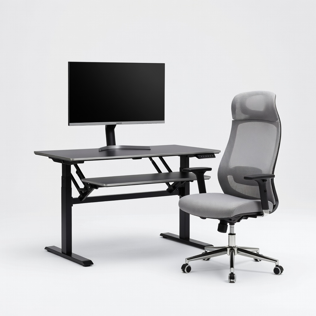FEZIBO Electric Standing Desk Converter + SIHOO M57 Chair + Samsung LS27C360EA 27-inch Monitor Kit