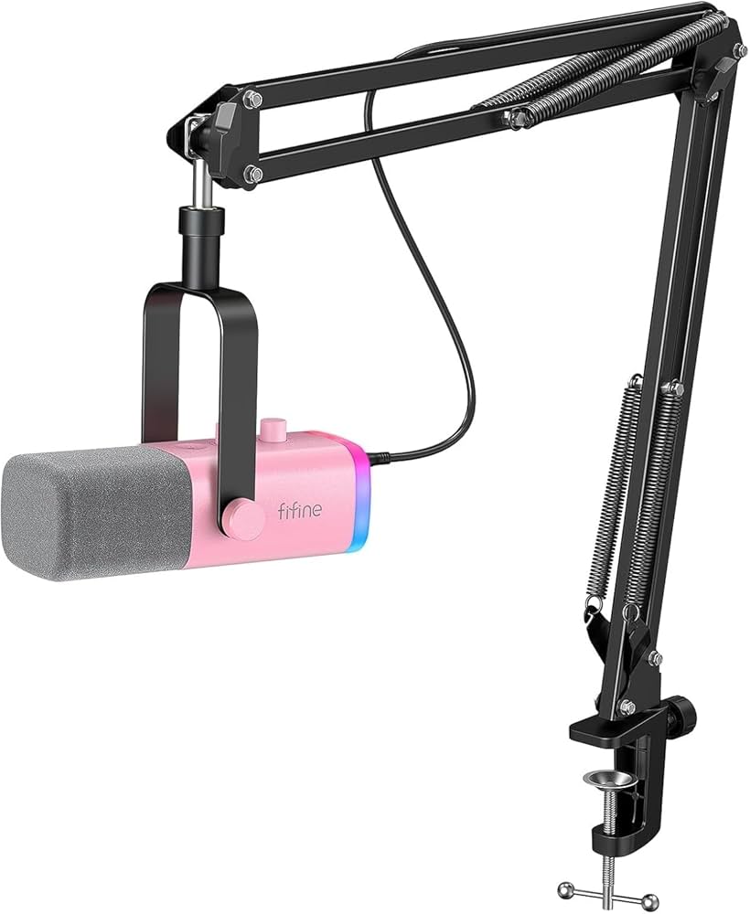 FIFINE K678 Dual USB/XLR Dynamic Microphone Kit with Boom Arm and RGB