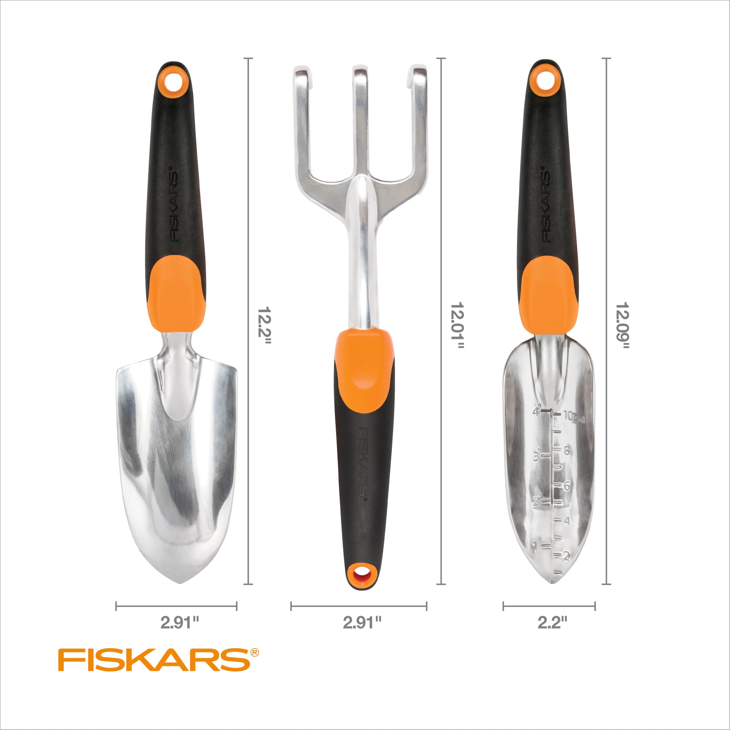 Fiskars 3-Piece Garden Tool Set with Trowel, Transplanter, and Cultivator