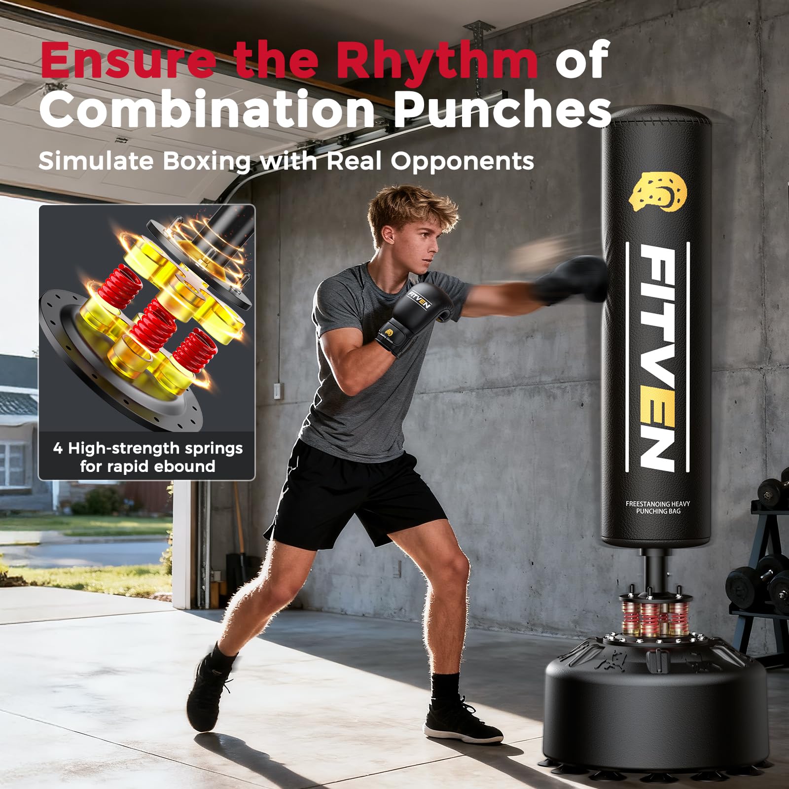 FITVEN Freestanding Punching Bag 205lbs Adult Punching Bag Boxing Bag for Home Workout