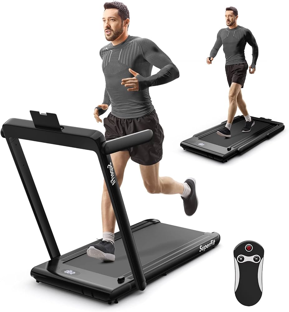 Goplus 2-in-1 Folding Treadmill with Double Shock Absorption