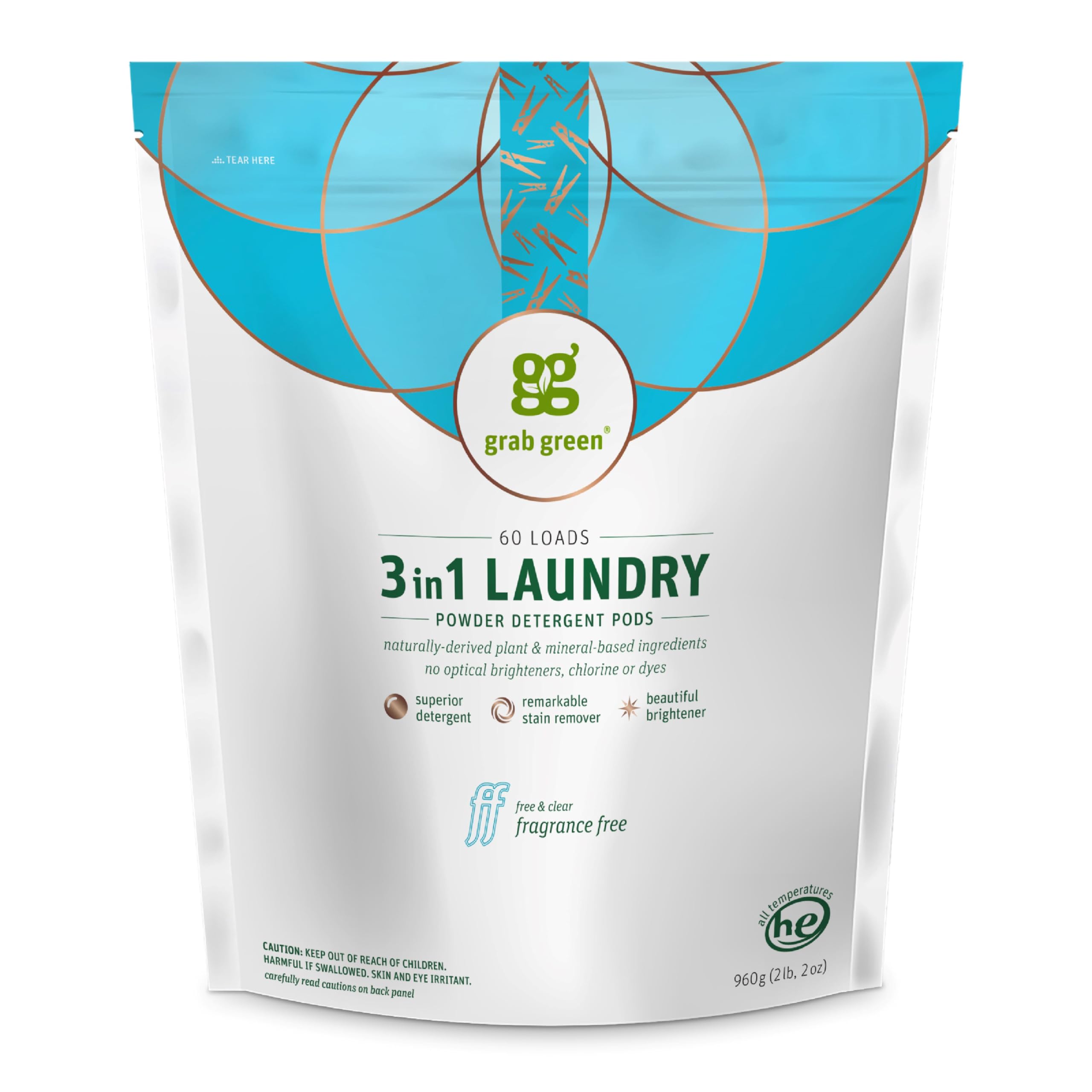 Grab Green Free & Clear Laundry Detergent Pods, 60 Count, Unscented