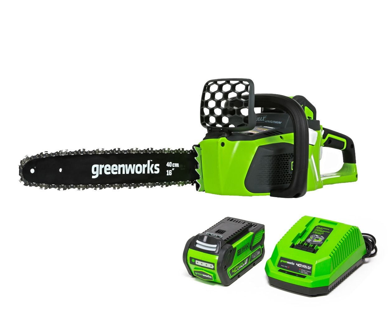 Greenworks 40V 16-Inch Brushless Cordless Chainsaw, Battery and Charger Included