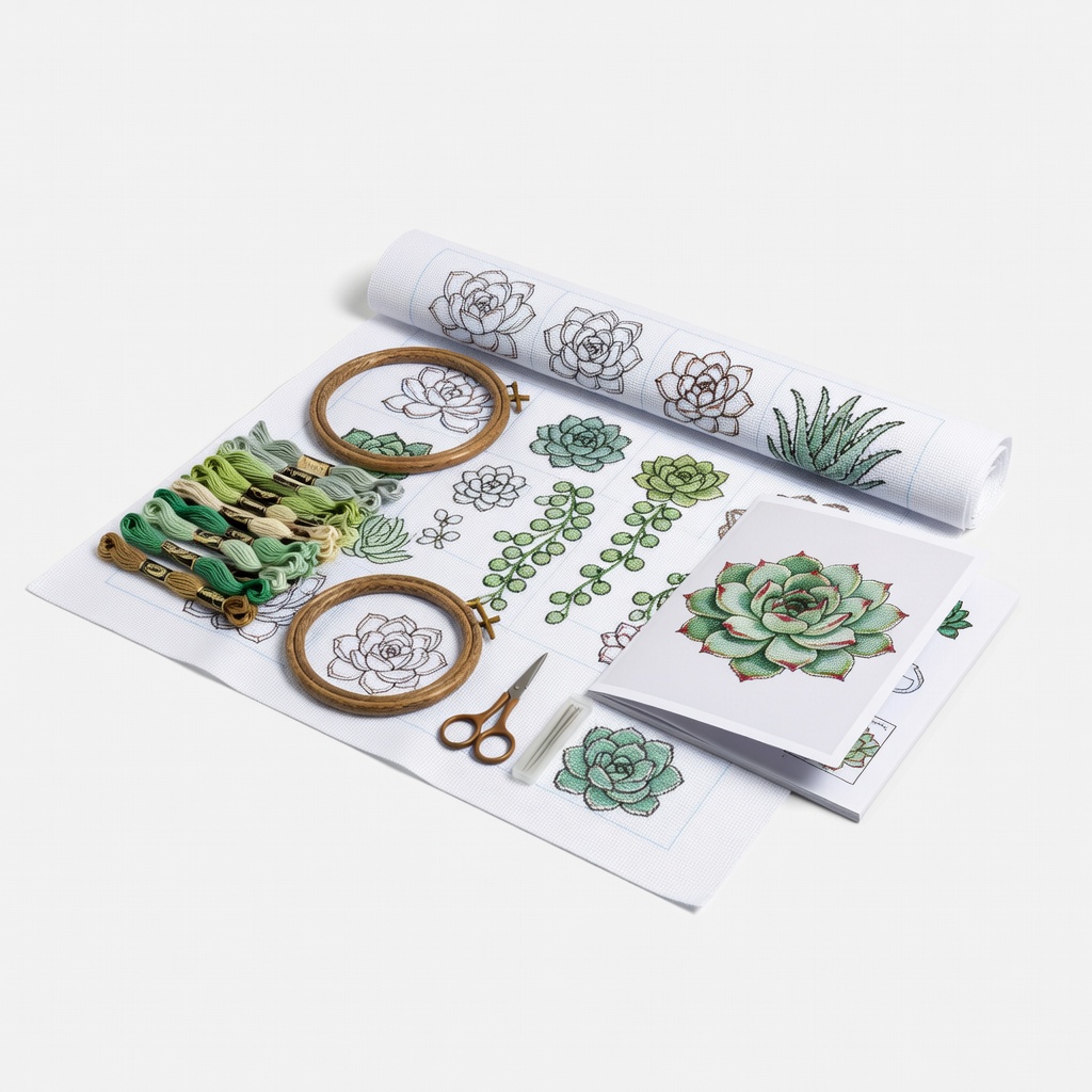 Cross Stitch Kit Stamped for Beginners 14CT Succulents