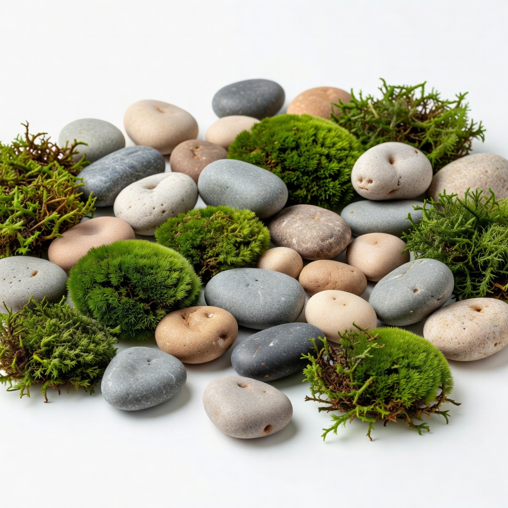 Decorative Pebbles and Moss