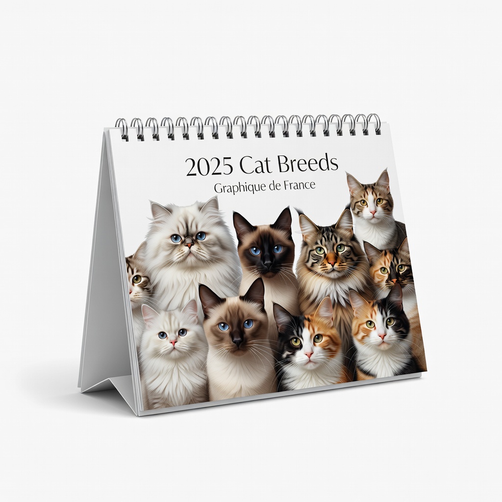 Graphique de France 2025 Cat Breeds Desk Calendar