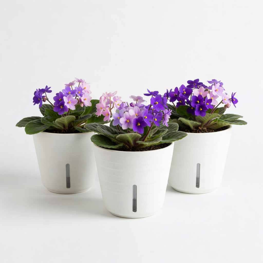 H terra Ceramic Self-Watering Pots for African Violets (Set of 3)