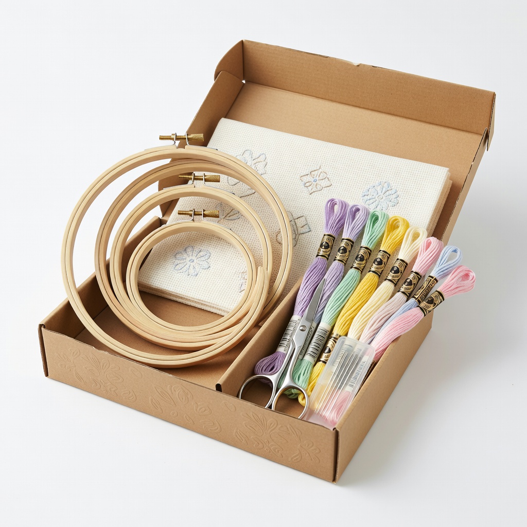 Premium Stamped Embroidery Kit for Beginners with Hoops