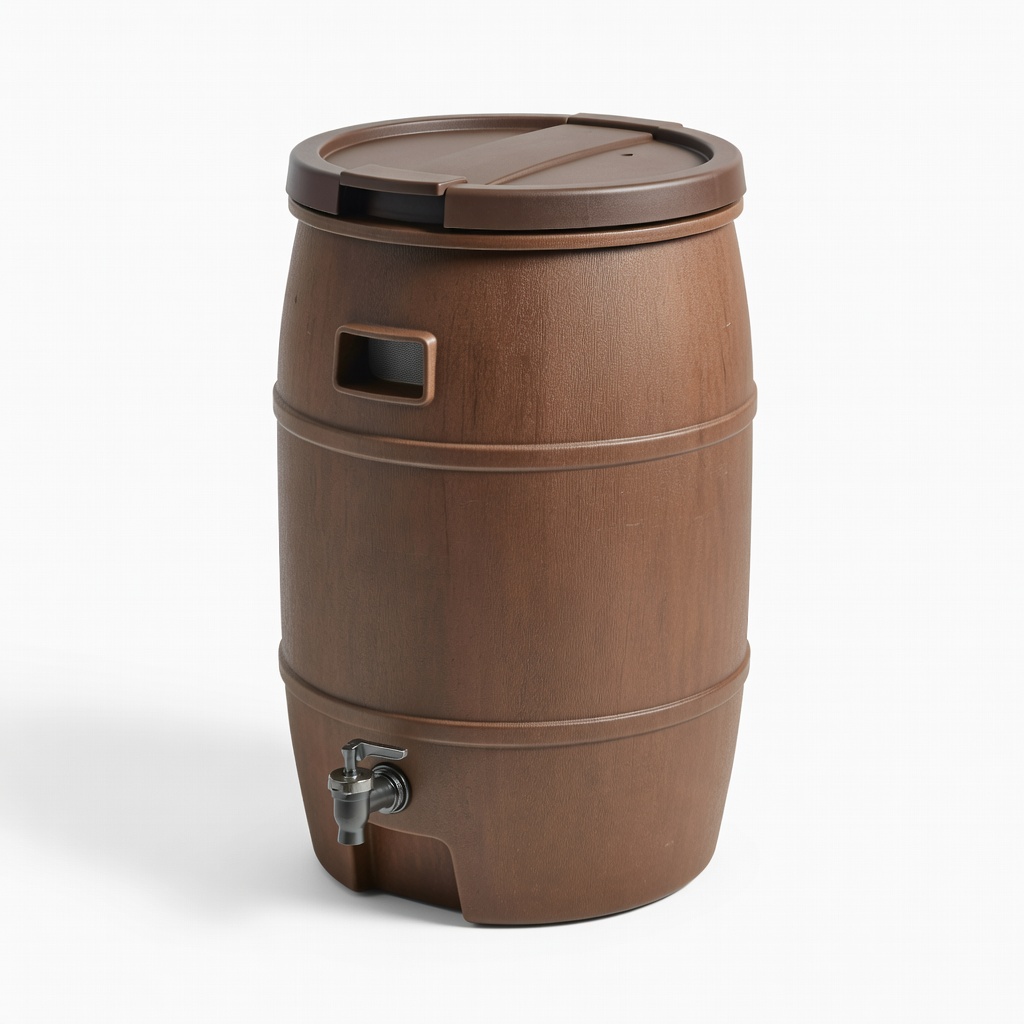 RTS Home Accents 50-Gallon Brown Plastic Rain Barrel