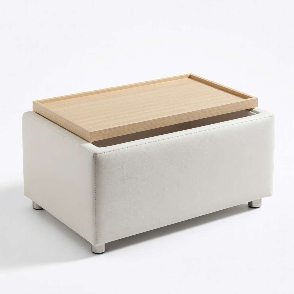 SONGMICS Storage Ottoman, 40'' Faux Leather Footrest with Tray