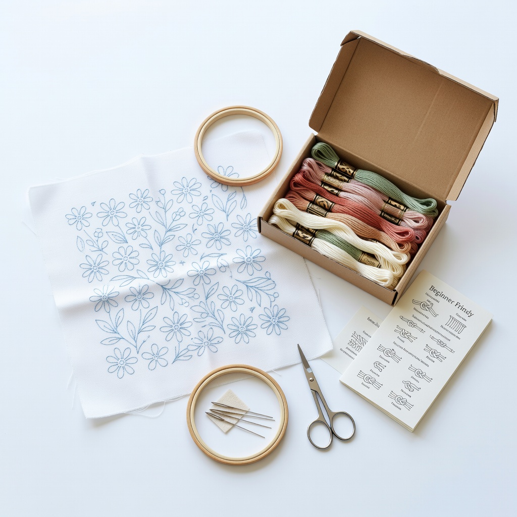 Stamped Embroidery Starter Kit for Adults Beginners