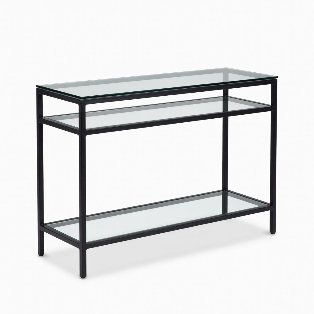 Walker Edison Slim Console Table, Glass Top Metal Frame