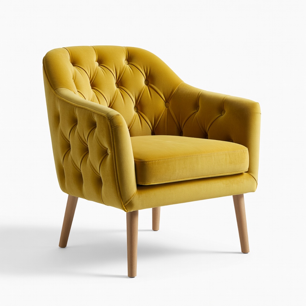 Zuri Origins Modern Tufted Velvet Accent Chair, Mustard Yellow