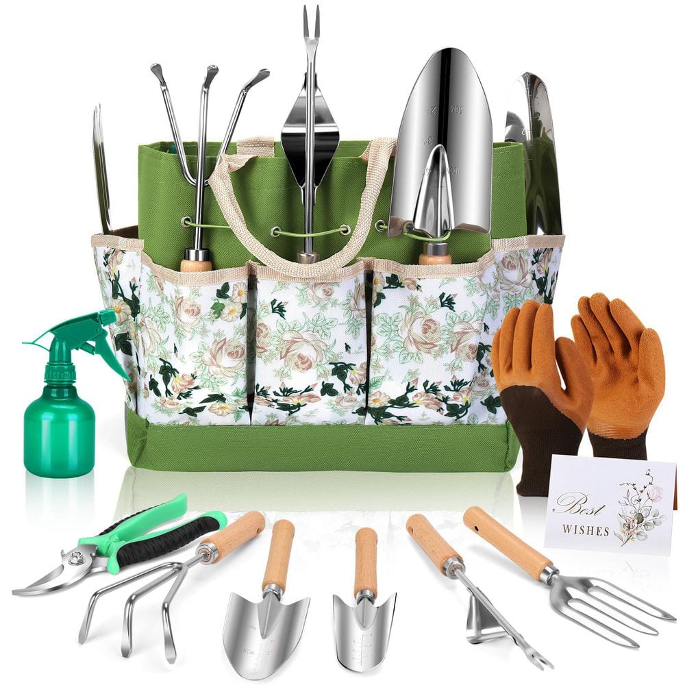Homezone 10-Piece Garden Tool Set with Heavy-Duty Tote Bag
