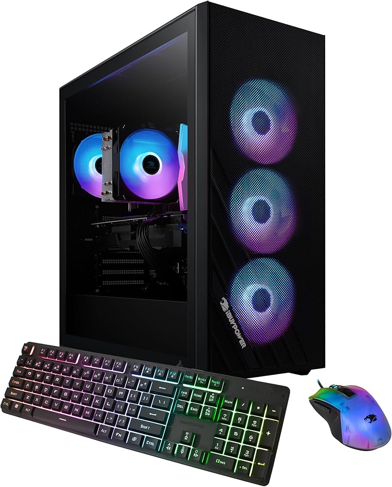 iBUYPOWER Slate 6 Mesh Gaming PC (AMD Ryzen 5 7600, RTX 4060 Ti, 16GB DDR5, 1TB NVMe SSD) + Acer Nitro XV240Y 23.8-inch 1080p 165Hz Monitor + Basic RGB Peripherals