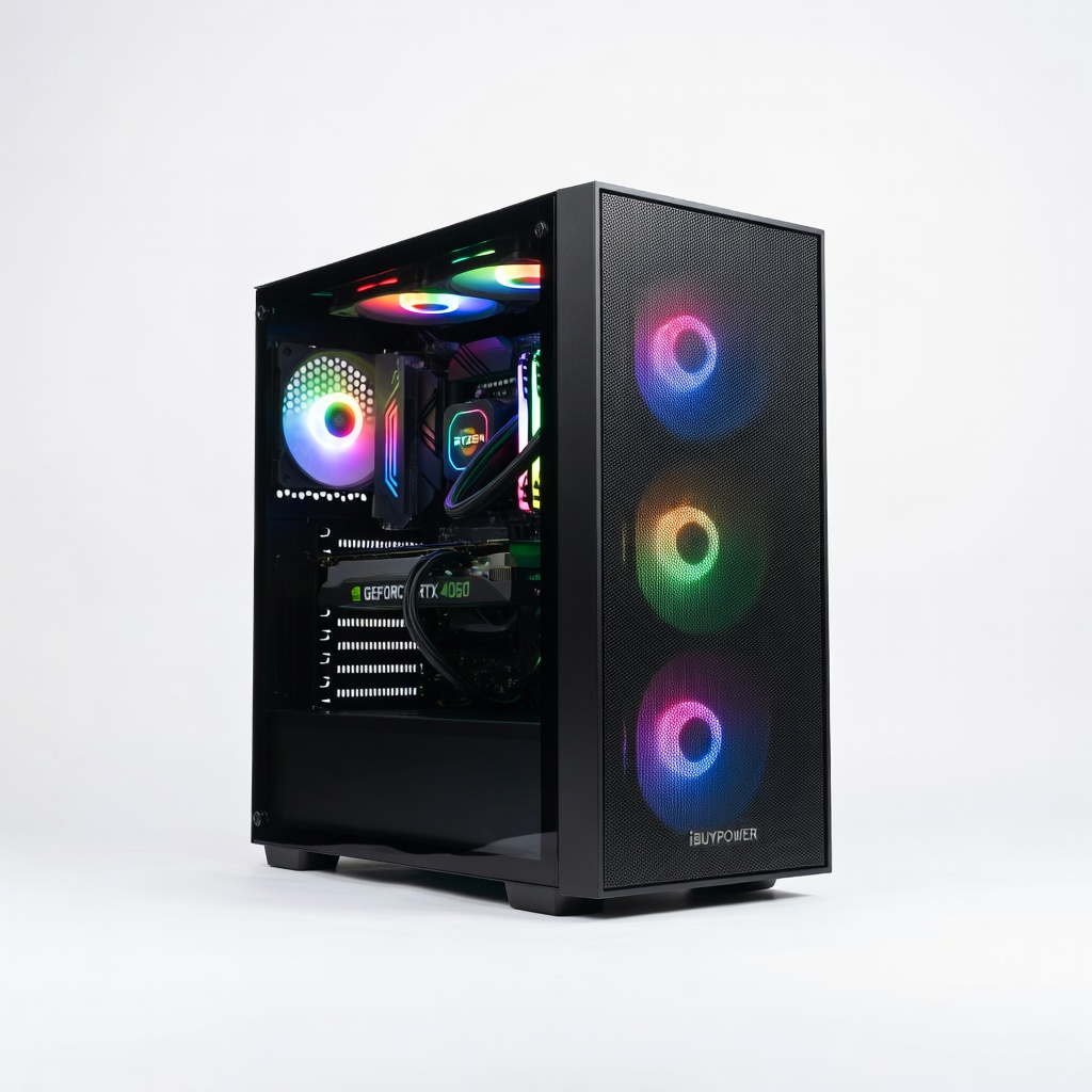 iBUYPOWER SlateMesh Gaming PC - AMD Ryzen 5 7600, NVIDIA RTX 4060 8GB, 16GB DDR5 RAM, 1TB NVMe SSD, RGB Lighting